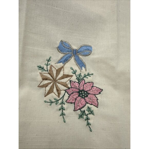 Vintage Ivory Cloth Napkins Cotton Set 7 Floral Bow Embroidered Tea Towels - Picture 4 of 5